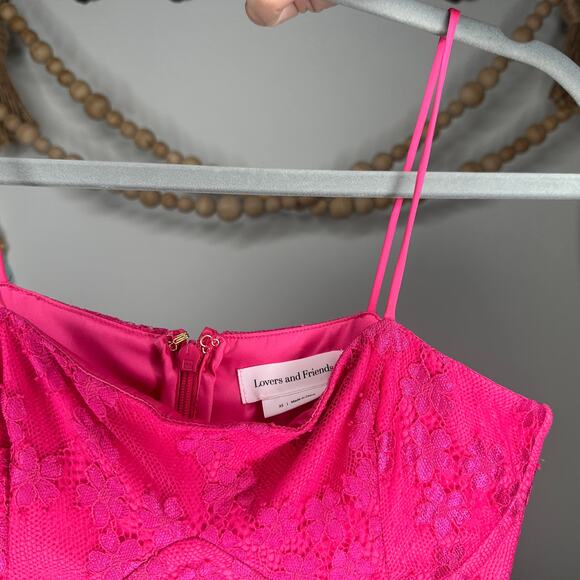 Lovers + Friends Electric Pink Lace Jia Mini Dress